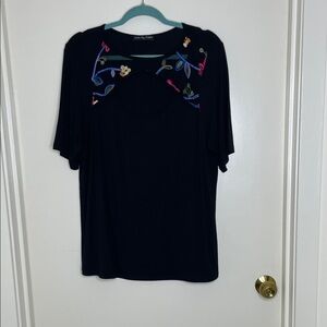Kim & Cami Black Blouse with Colorful Embroidery